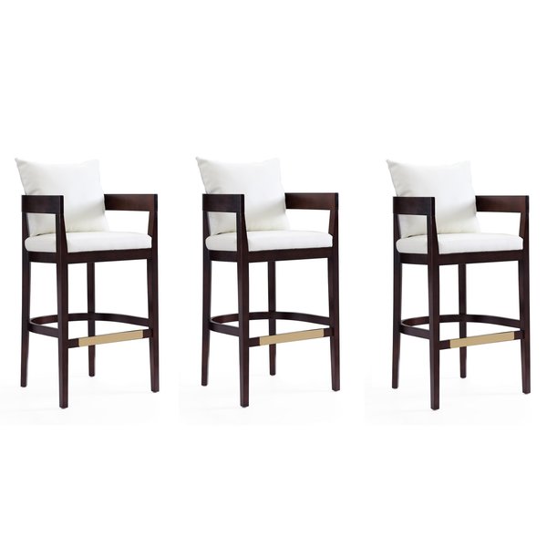 Manhattan Comfort Ritz Barstool in Ivory and Dark Walnut (Set of 3) 3-BS013-IV